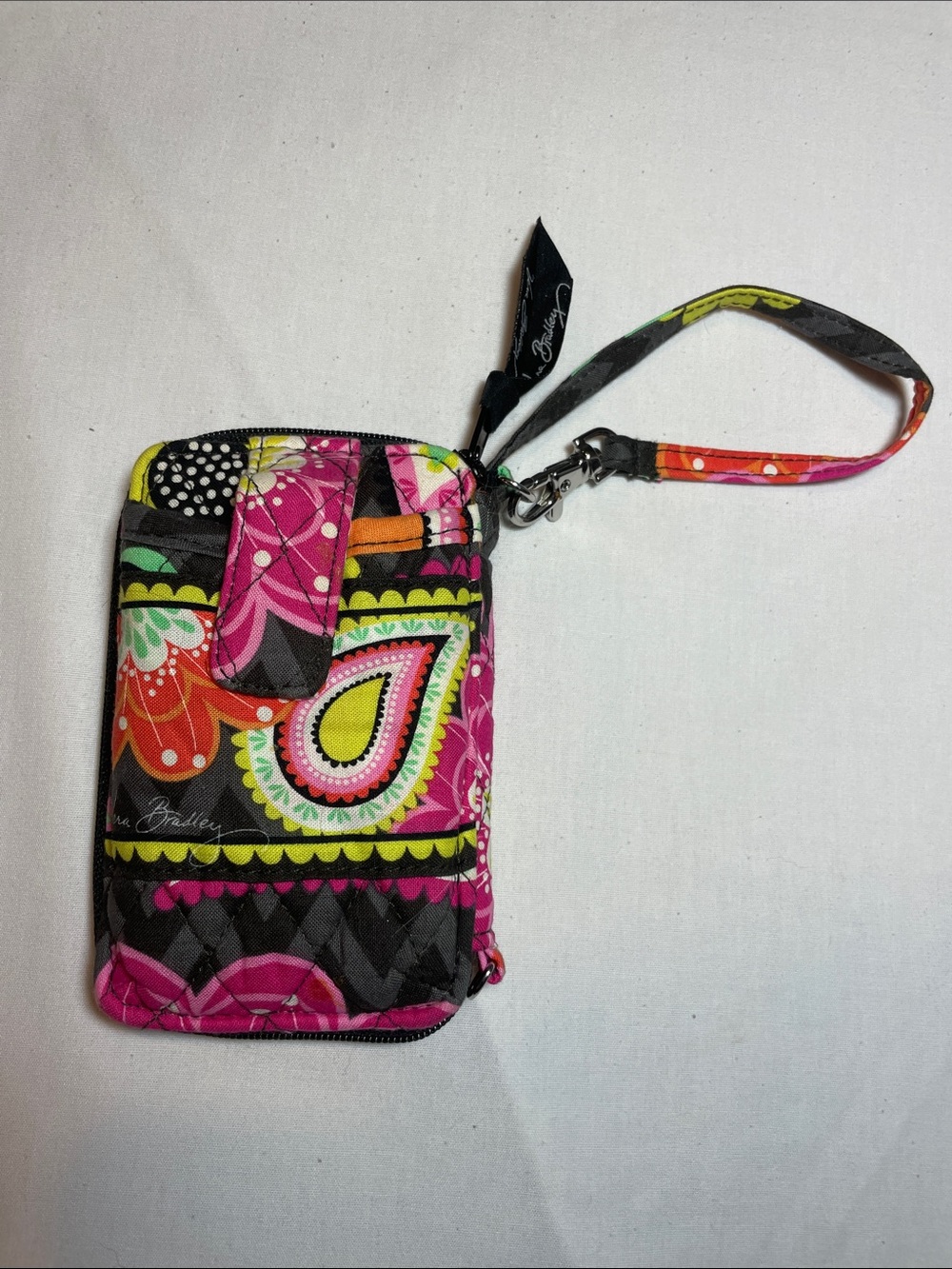 Vera Bradley Pink Paisley Quilted Wristlet Phone Pouch with Bright Accents